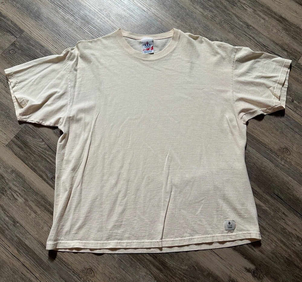 Vtg USA Olympics JC Penny T-shirt Tee Cream Short Sleeve Crew Neck Size XL READ